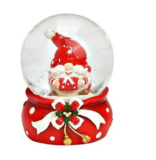 Süße Mini-Schneekugel Weihnachtswichtel Geschenkpaket auf Sockel Weihnachten rot 45 mm Durchmesser