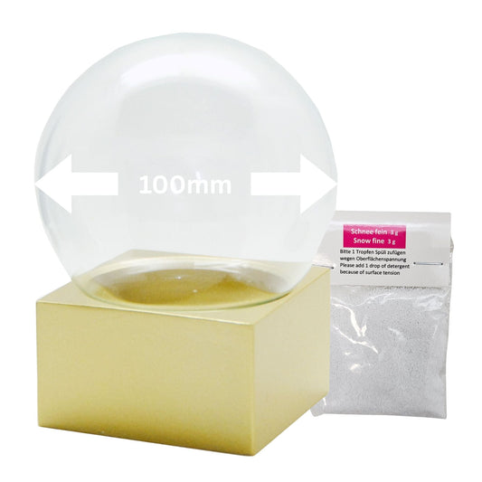 100mm Bastelset Polyresin Sockel gold eckig mit DIY - Schneekugel - 1 x Schnee - Schneekugelhaus