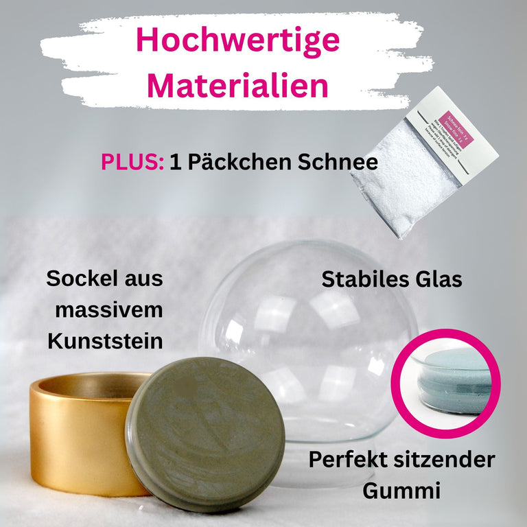 100mm Bastelset Polyresin Sockel gold mit DIY - Schneekugel - 1x Schnee - Schneekugelhaus
