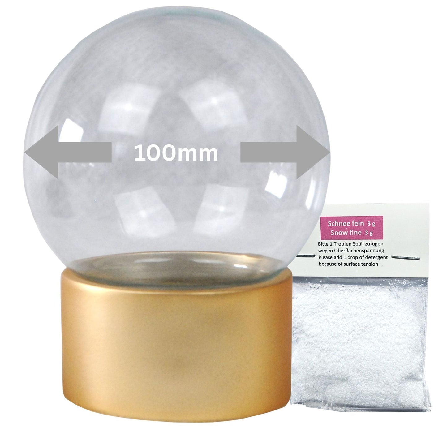 100mm Bastelset Polyresin Sockel gold mit DIY - Schneekugel - 1x Schnee - Schneekugelhaus