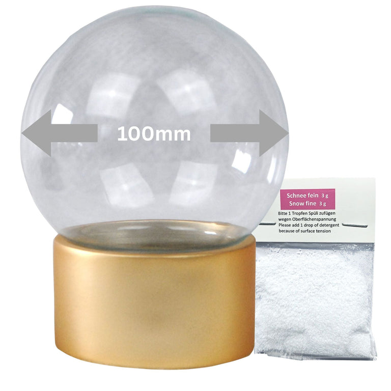 100mm Bastelset Polyresin Sockel gold mit DIY - Schneekugel - 1x Schnee - Schneekugelhaus
