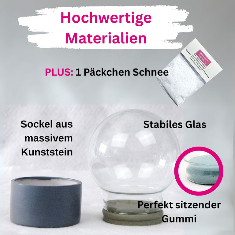 100mm Bastelset Polyresin Sockel grau mit DIY - Schneekugel - 1 x Schnee - Schneekugelhaus