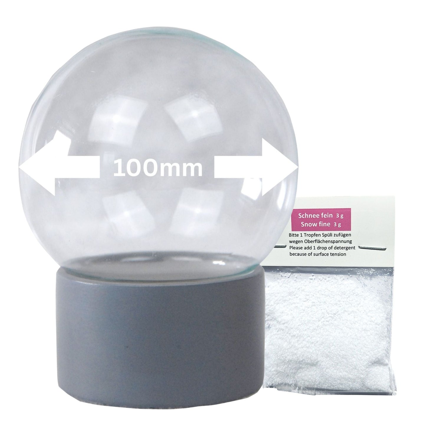 100mm Bastelset Polyresin Sockel grau mit DIY - Schneekugel - 1 x Schnee - Schneekugelhaus