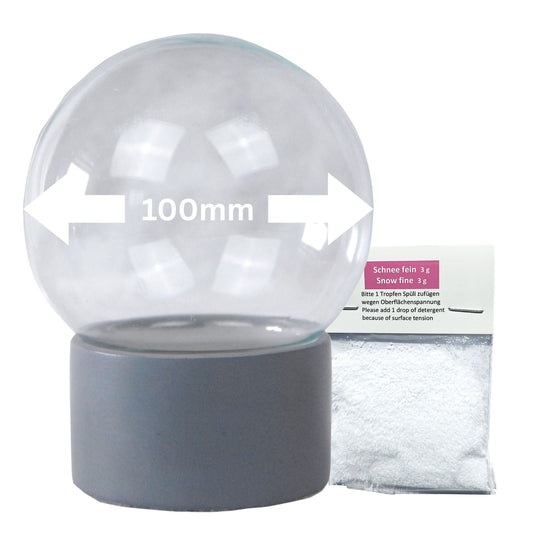 100mm Bastelset Polyresin Sockel grau mit DIY - Schneekugel - 1 x Schnee - Schneekugelhaus
