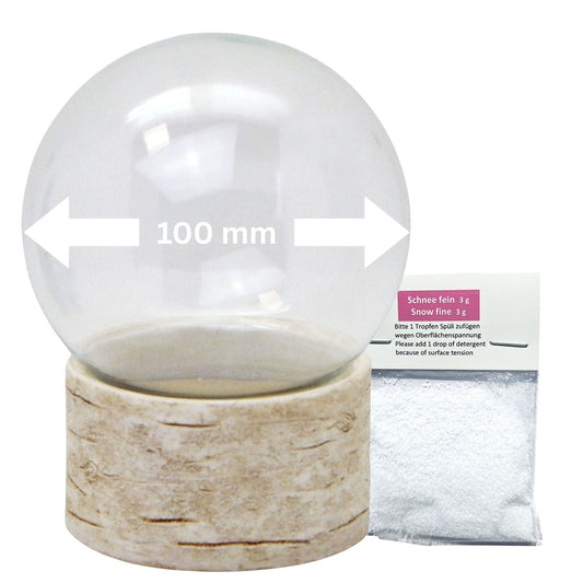 100mm Bastelset Polyresin Sockel Holzoptik Baumstamm mit DIY - Schneekugel - 1 x Schnee - Schneekugelhaus