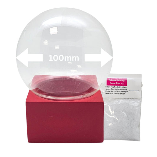 100mm Bastelset Polyresin Sockel rot eckig mit DIY - Schneekugel - 1 x Schnee - Schneekugelhaus