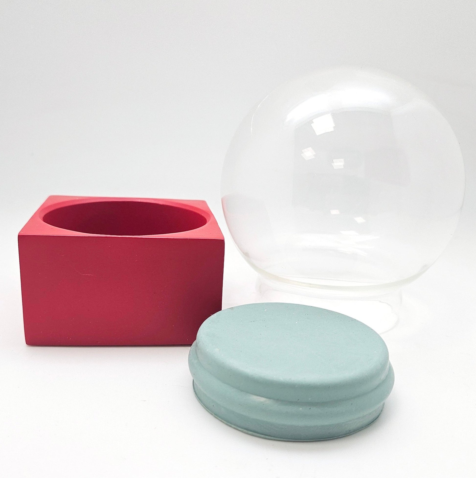 100mm Bastelset Polyresin Sockel rot eckig mit DIY - Schneekugel - Schneekugelhaus