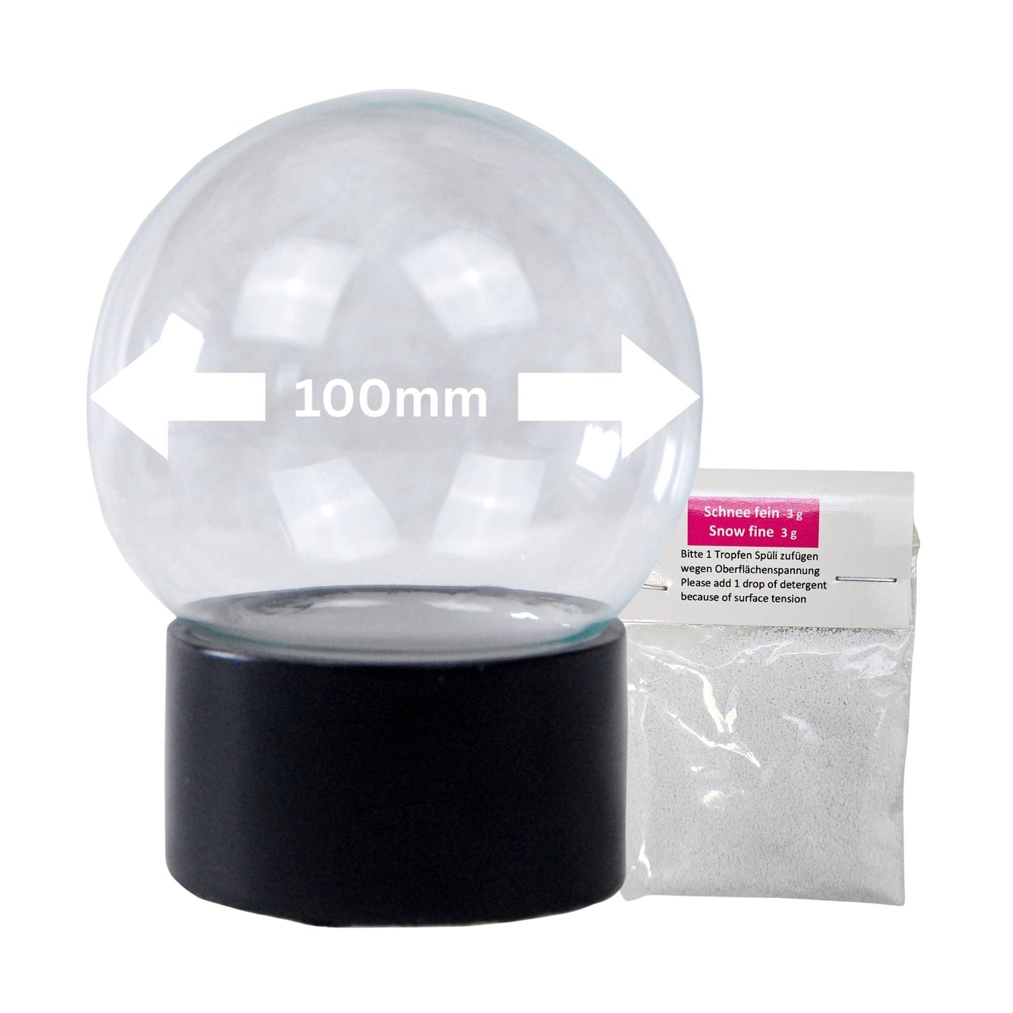 100mm Bastelset Polyresin Sockel schwarz rund mit DIY - Schneekugel - 1 x Schnee - Schneekugelhaus