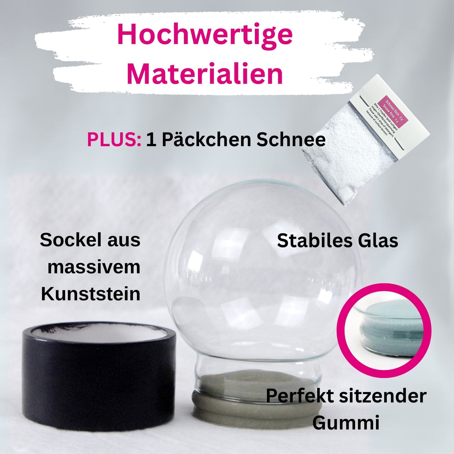 100mm Bastelset Polyresin Sockel schwarz rund mit DIY - Schneekugel - 1 x Schnee - Schneekugelhaus