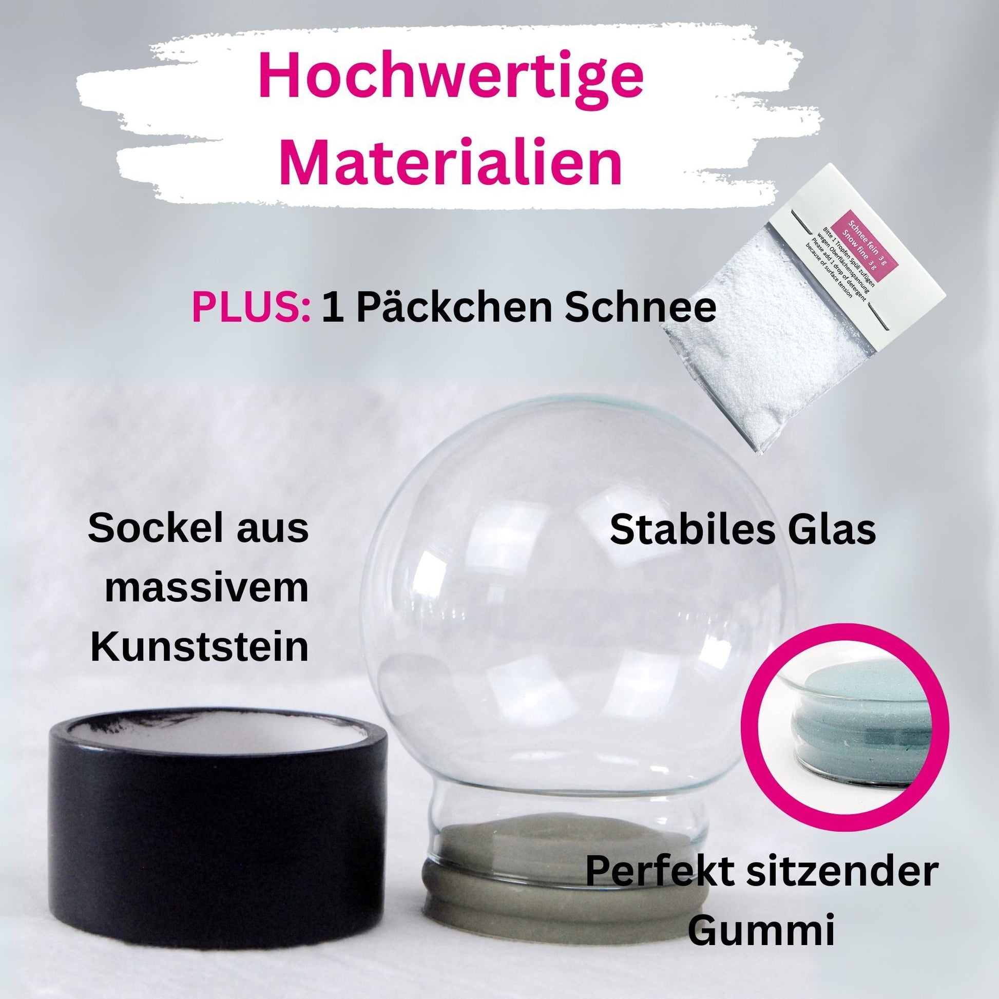 100mm Bastelset Polyresin Sockel schwarz rund mit DIY - Schneekugel - 1 x Schnee - Schneekugelhaus