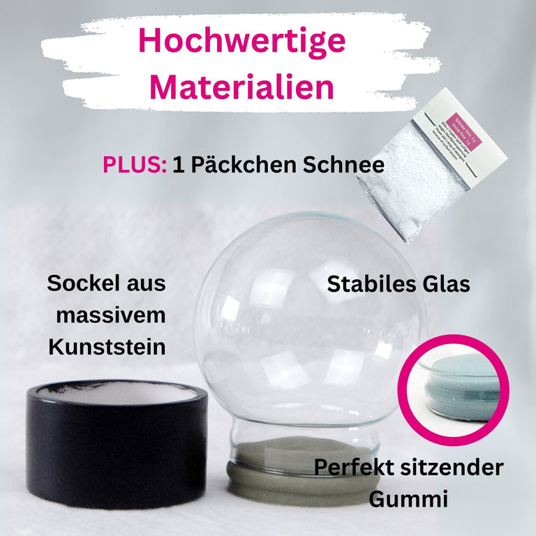 100mm Bastelset Polyresin Sockel schwarz rund mit DIY - Schneekugel - 1 x Schnee - Schneekugelhaus