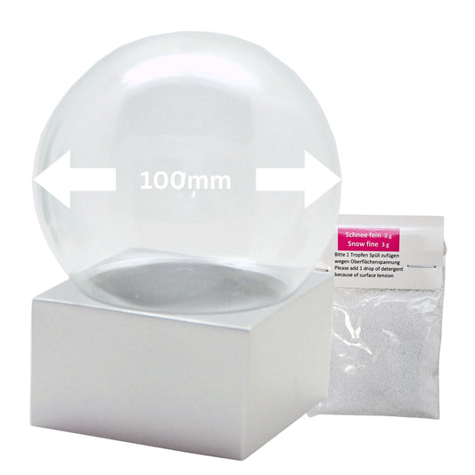 100mm Bastelset Polyresin Sockel silber eckig mit DIY - Schneekugel - 1 x Schnee - Schneekugelhaus