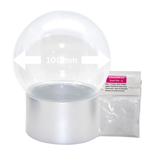 100mm Bastelset Polyresin Sockel silber rund mit DIY - Schneekugel - 1 x Schnee - Schneekugelhaus