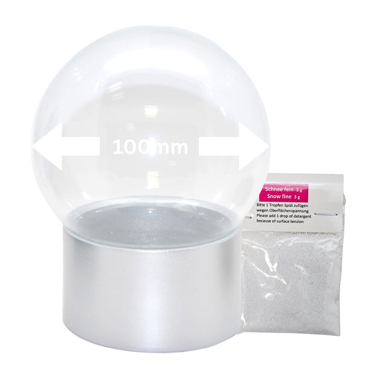 100mm Bastelset Polyresin Sockel silber rund mit DIY - Schneekugel - 1 x Schnee - Schneekugelhaus