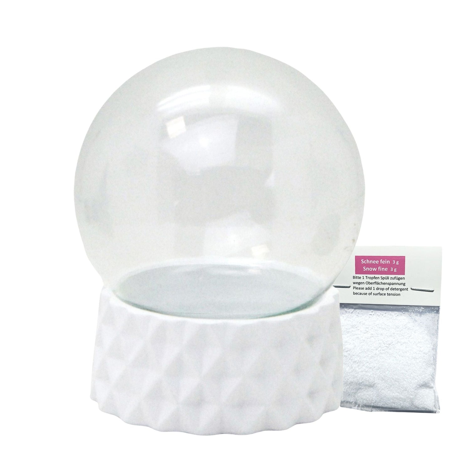 100mm Bastelset Polyresin Sockel weiß rund kubisch mit DIY - Schneekugel - 1x Schnee - Schneekugelhaus