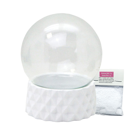 100mm Bastelset Polyresin Sockel weiß rund kubisch mit DIY - Schneekugel - 1x Schnee - Schneekugelhaus
