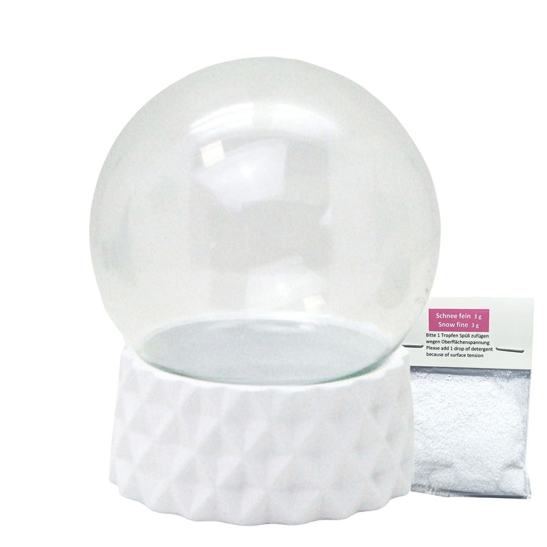 100mm Bastelset Polyresin Sockel weiß rund kubisch mit DIY - Schneekugel - 1x Schnee - Schneekugelhaus