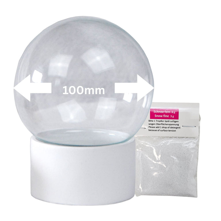 100mm Bastelset Polyresin Sockel weiß rund mit DIY - Schneekugel - 1 x Schnee - Schneekugelhaus