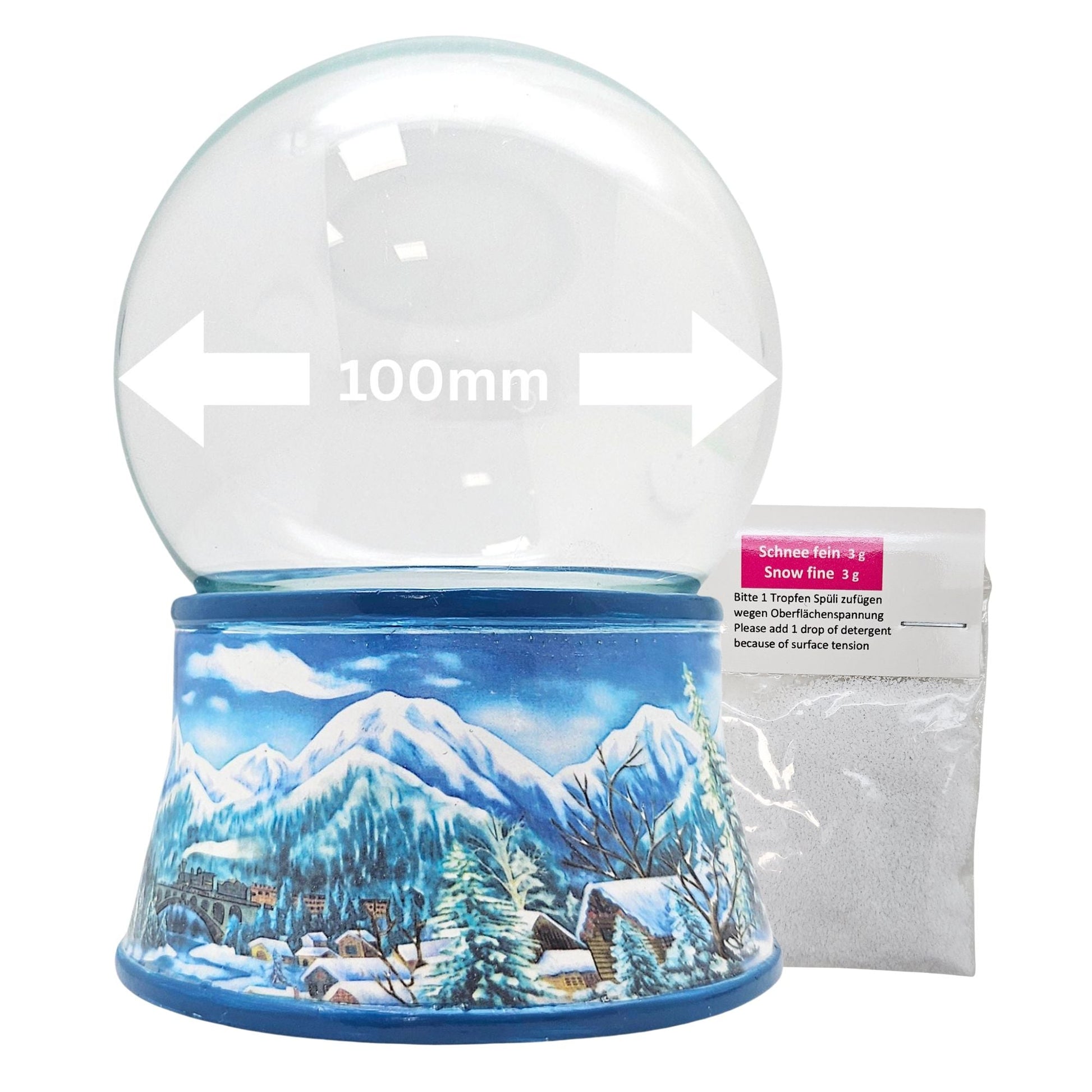 100mm Bastelset Sockel Winterlandschaft hellblau mit DIY - Schneekugel für Spieluhr - 1x Schnee - Schneekugelhaus
