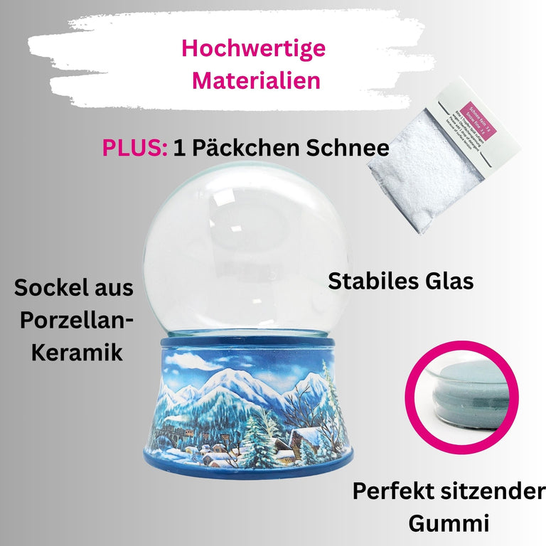 100mm Bastelset Sockel Winterlandschaft hellblau mit DIY - Schneekugel für Spieluhr - 1x Schnee - Schneekugelhaus