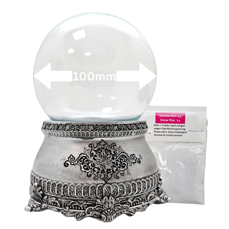 100mm Bastelset Sockel Zinnoptik mit DIY - Schneekugel für Spieluhr - 1x Schnee - Schneekugelhaus