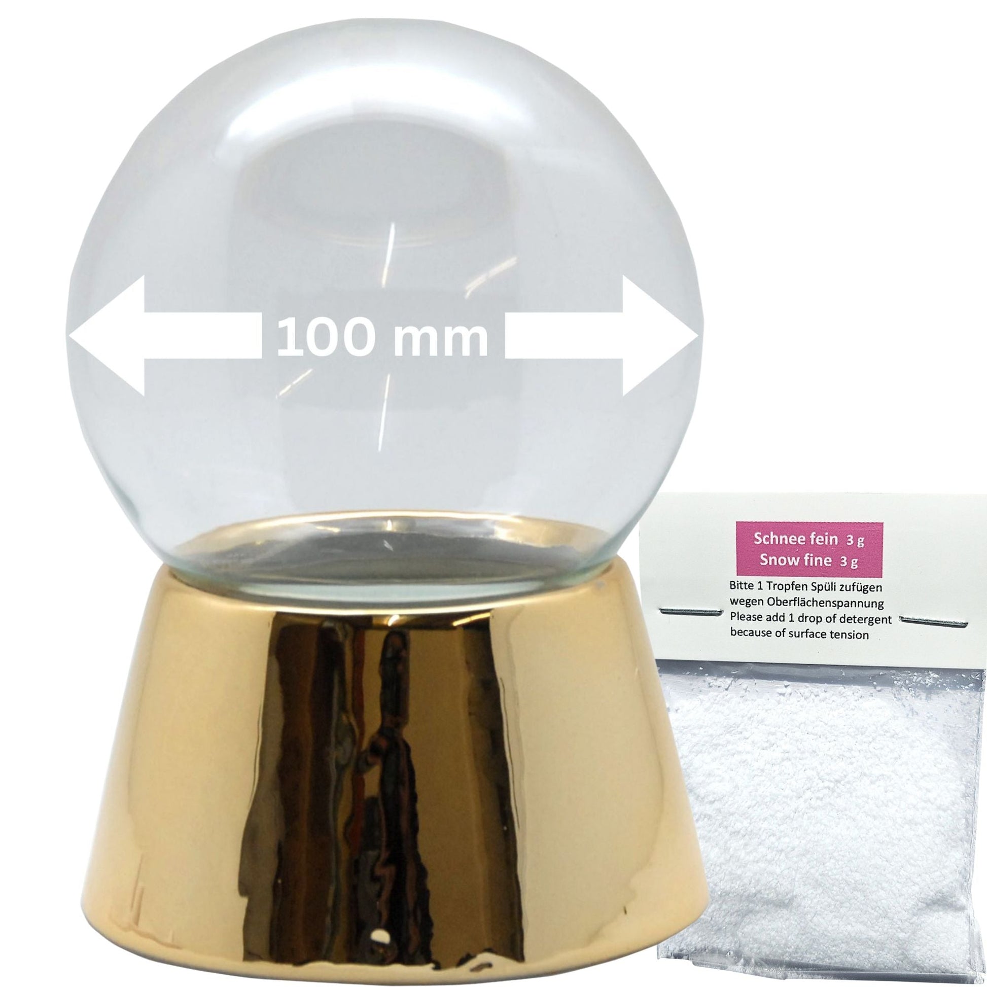 100mm DIY Schneekugel Bastelset gold - mit 1x Schnee - Schneekugelhaus