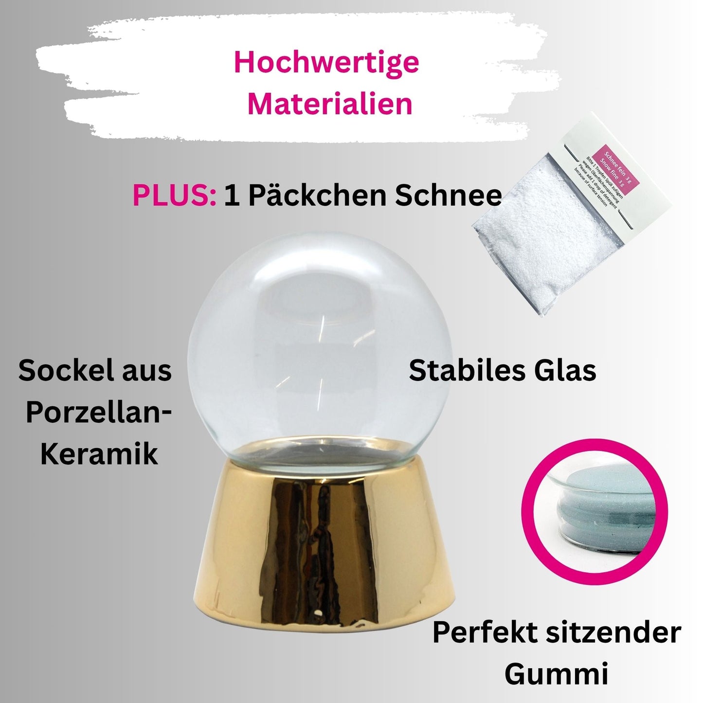 100mm DIY Schneekugel Bastelset gold - mit 1x Schnee - Schneekugelhaus