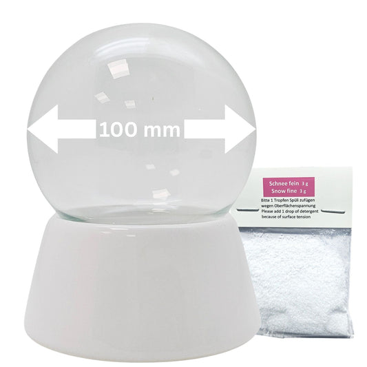 100mm DIY Schneekugel Bastelset weiß - Set aus Bastelglas und Sockel weiß - 1 x Schnee - Schneekugelhaus