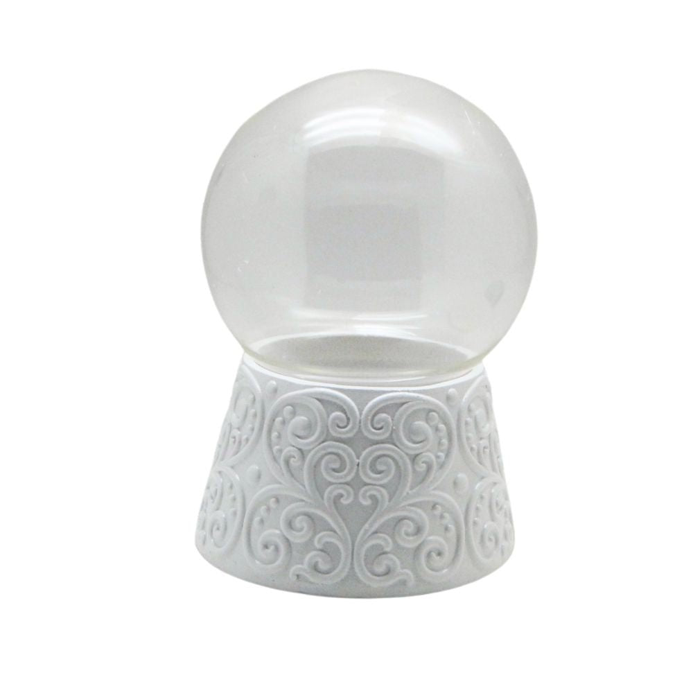 100mm - Do - it - Yourself Schneekugel mit Sockel Ornamente weiß mit Relief für Spieluhr - Schneekugelhaus