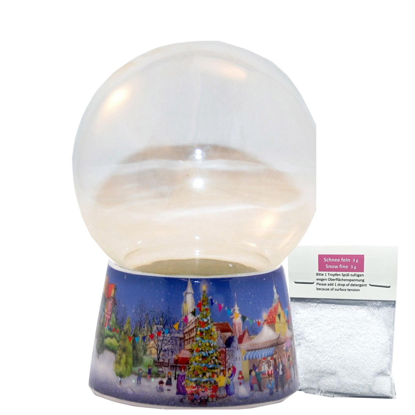 100mm - Do - it - Yourself Schneekugel mit Sockel Weihnachtsmarkt für Spieluhr - 1x Schnee - Schneekugelhaus