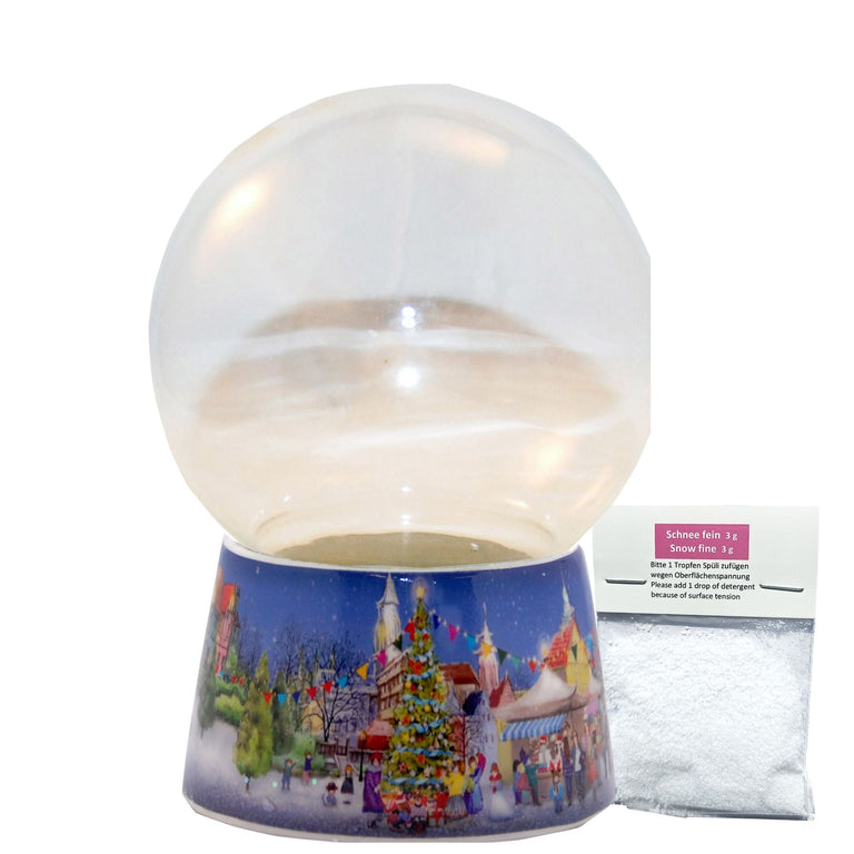 100mm - Do - it - Yourself Schneekugel mit Sockel Weihnachtsmarkt für Spieluhr - 1x Schnee - Schneekugelhaus