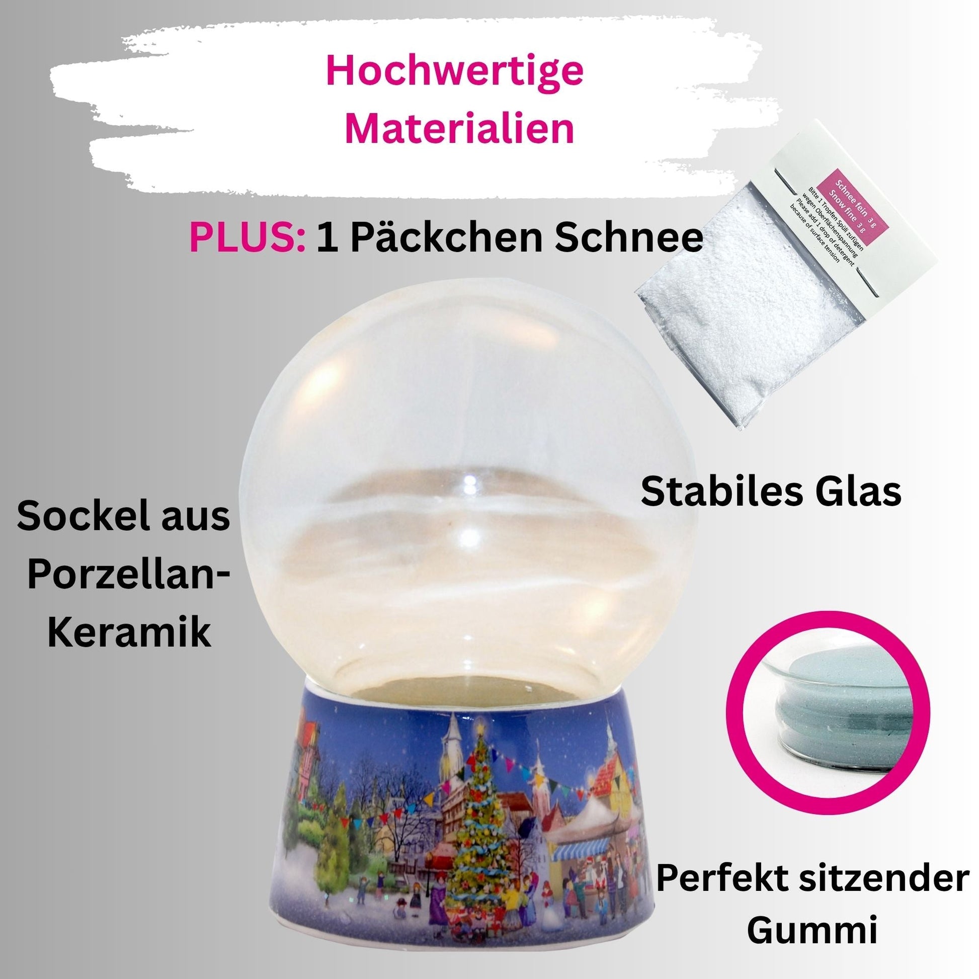 100mm - Do - it - Yourself Schneekugel mit Sockel Weihnachtsmarkt für Spieluhr - 1x Schnee - Schneekugelhaus
