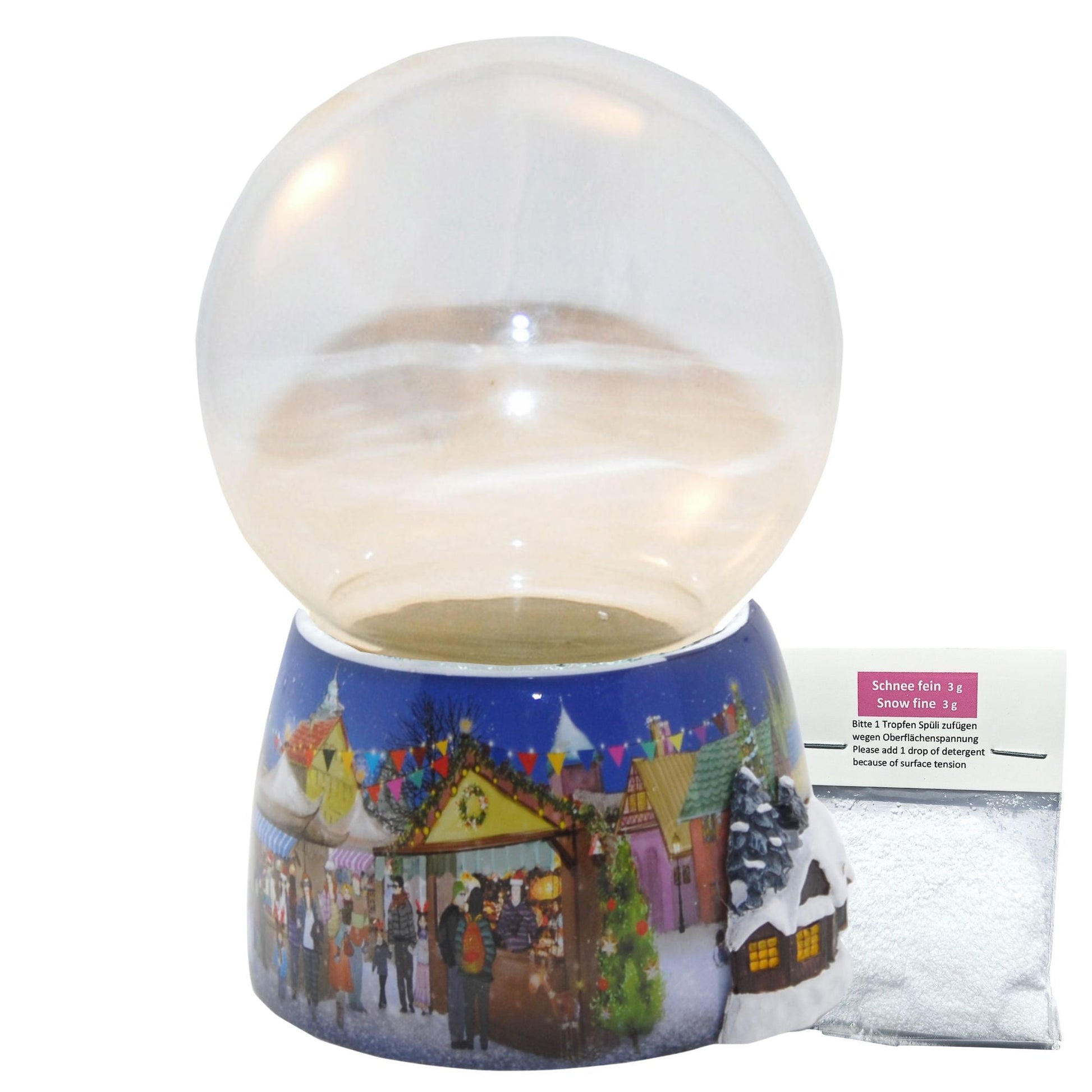 100mm - Do - it - Yourself Schneekugel mit Sockel Weihnachtsmarkt mit Haus für Spieluhr - 1x Schnee - Schneekugelhaus