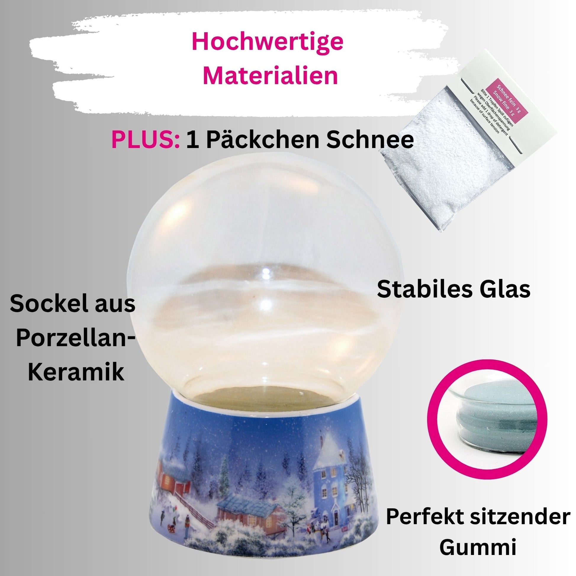 100mm - Do - it - Yourself Schneekugel mit Sockel Winterlandschaft hell für Spieluhr - 1x Schnee - Schneekugelhaus