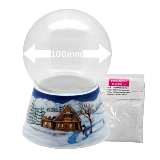 100mm - Do - it - Yourself Schneekugel mit Sockel Winterlandschaft mittelblau für Spieluhr - 1x Schnee - Schneekugelhaus