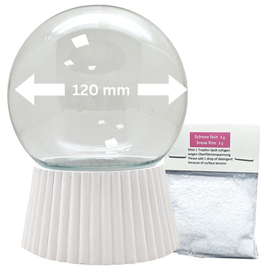 120mm DIY - Schneekugelset weiß geriffelt - Set aus Bastelglas und Sockel weiß - 1x Schnee - Schneekugelhaus