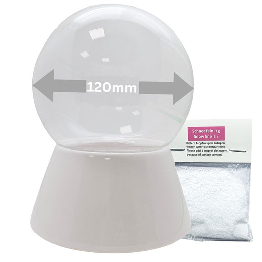120mm DIY - Schneekugelset weiß - Set aus Bastelglas und Sockel weiß - 1x Schnee - Schneekugelhaus