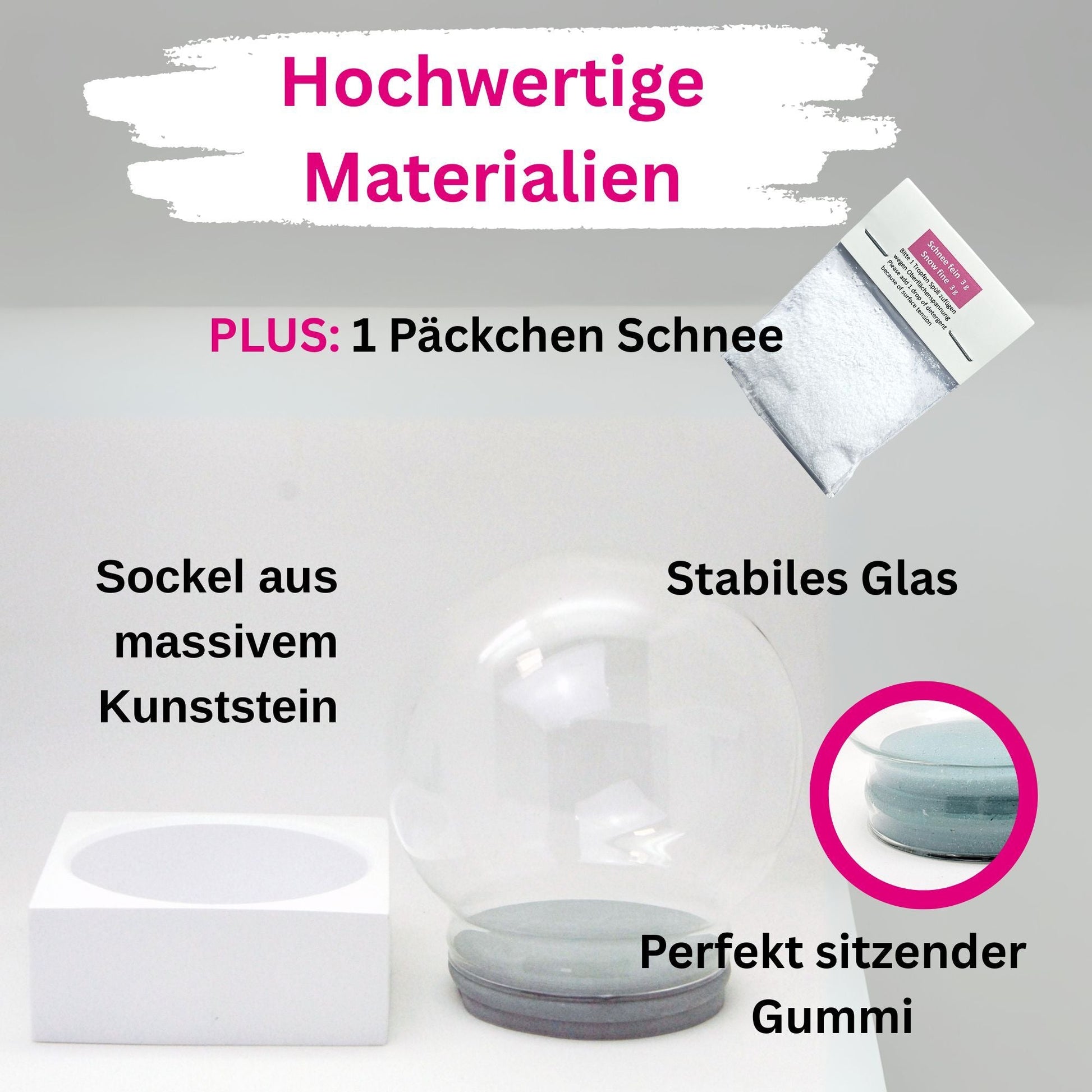 150mm Bastelset Polyresin Sockel weiß eckig mit DIY - Schneekugel - 1x Schnee - Schneekugelhaus