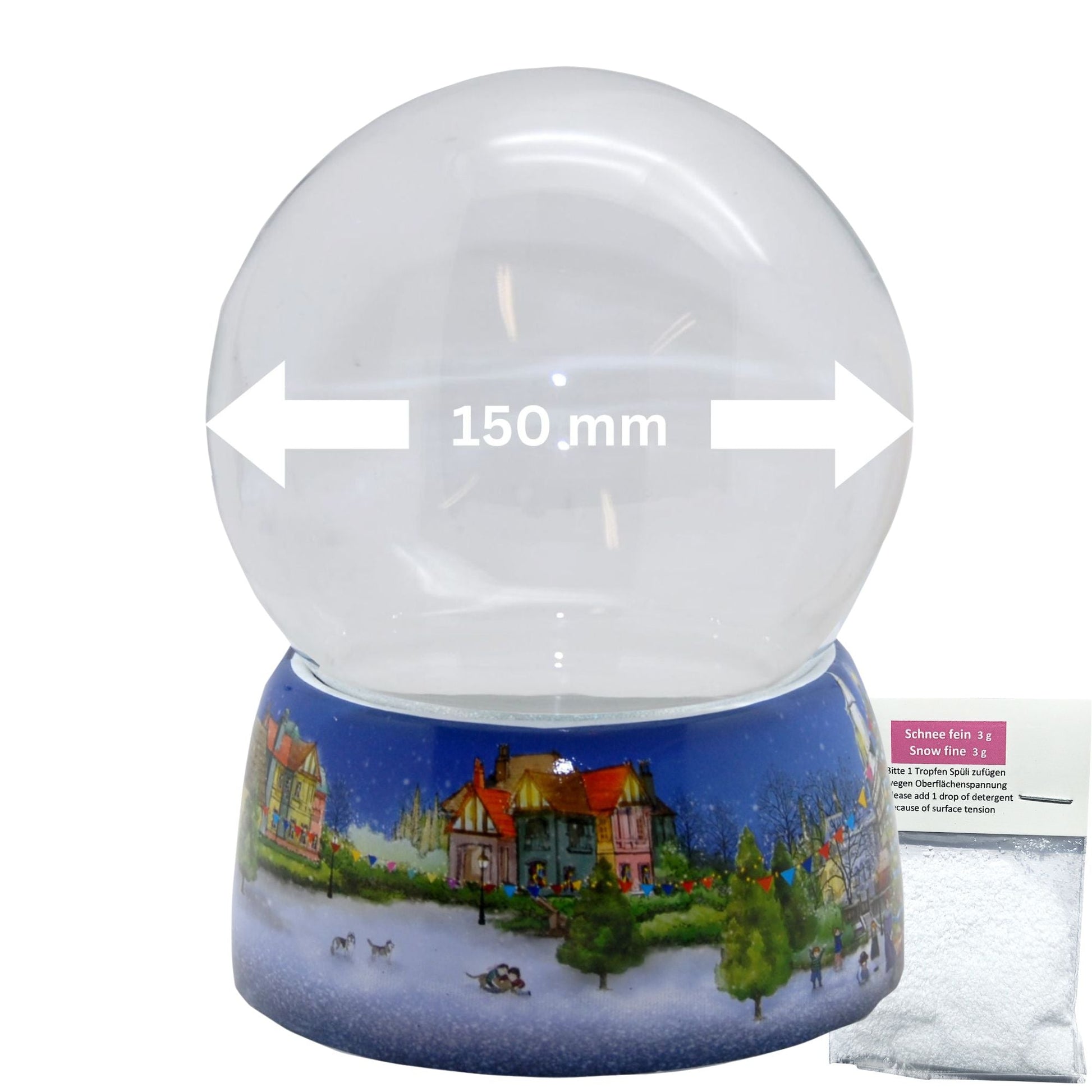 150mm DIY Schneekugelset Bastelset Glas und Porzellan Weihnachtsmarkt - 1x Schnee - Schneekugelhaus