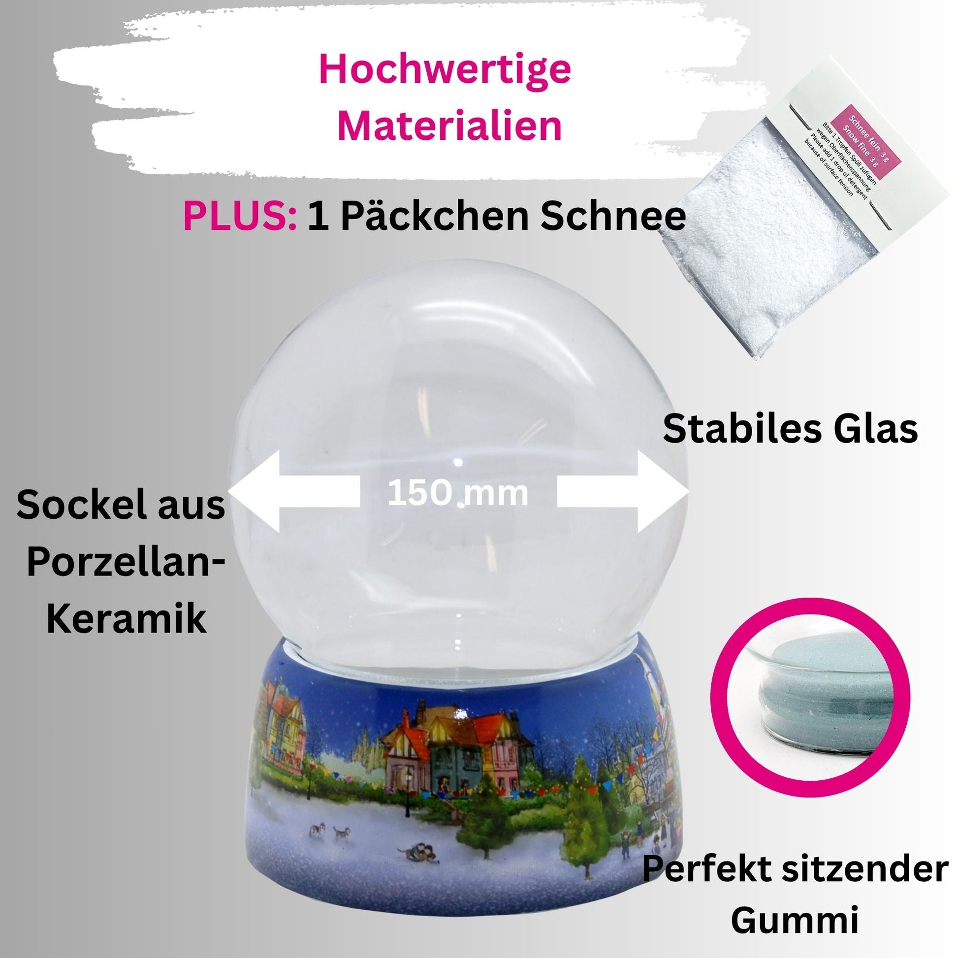 150mm DIY Schneekugelset Bastelset Glas und Porzellan Weihnachtsmarkt - 1x Schnee - Schneekugelhaus