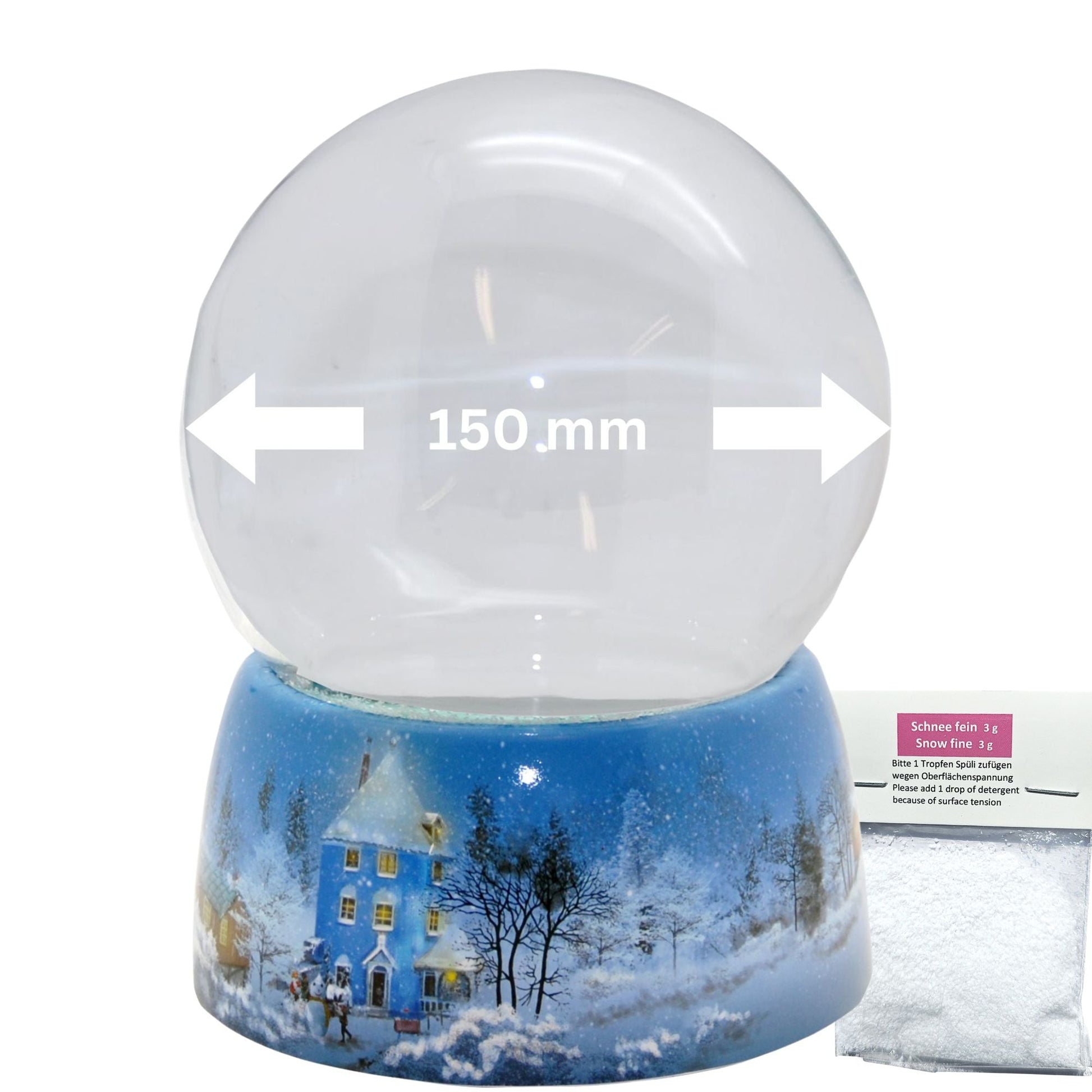 150mm DIY Schneekugelset Bastelset Glas und Porzellan Winterlandschaft hellblau - 1x Schnee - Schneekugelhaus