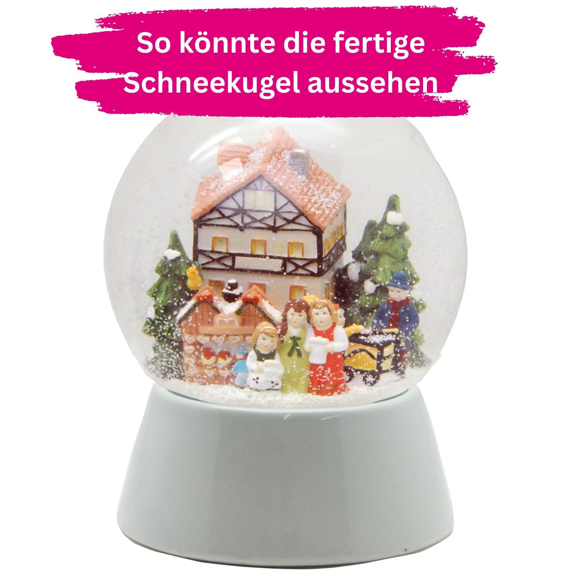 150mm DIY Schneekugelset weiß mit Sockel Porzellan für Spieluhr - 1x Schnee - Schneekugelhaus