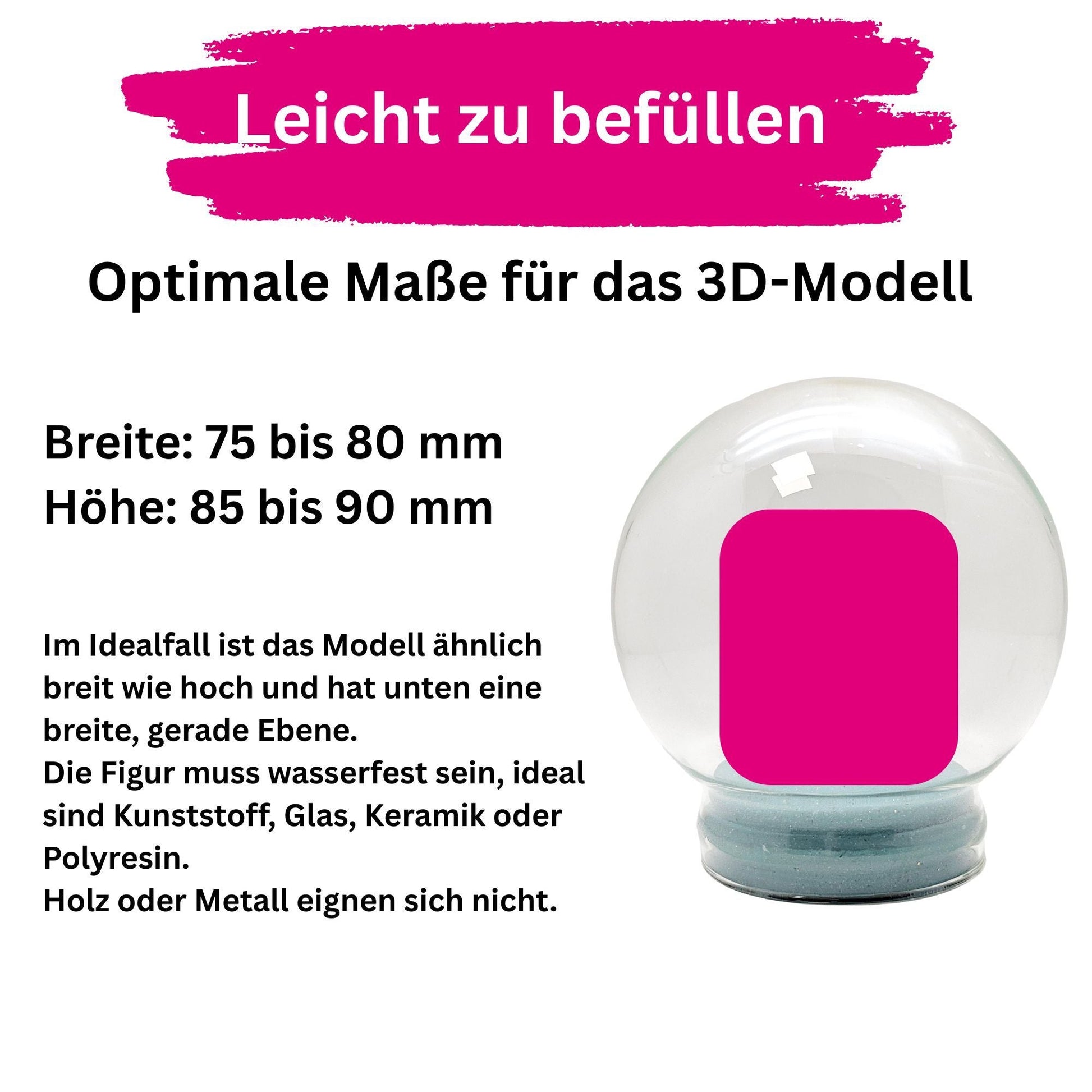 150mm DIY Schneekugelset weiß mit Sockel Porzellan für Spieluhr - 1x Schnee - Schneekugelhaus