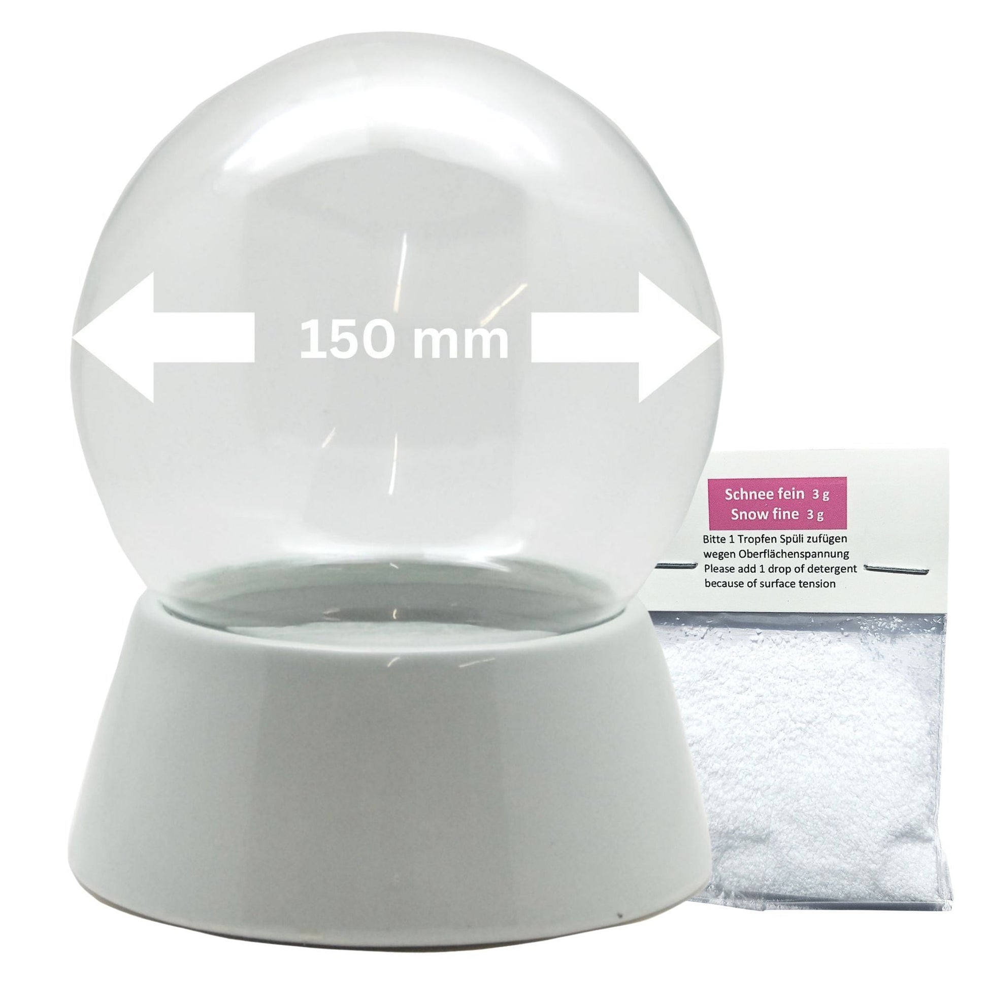 150mm DIY Schneekugelset weiß mit Sockel Porzellan für Spieluhr - 1x Schnee - Schneekugelhaus