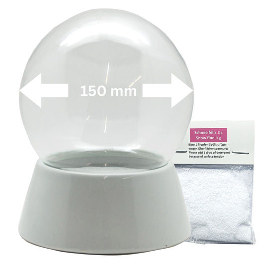 150mm DIY Schneekugelset weiß mit Sockel Porzellan für Spieluhr - 1x Schnee - Schneekugelhaus