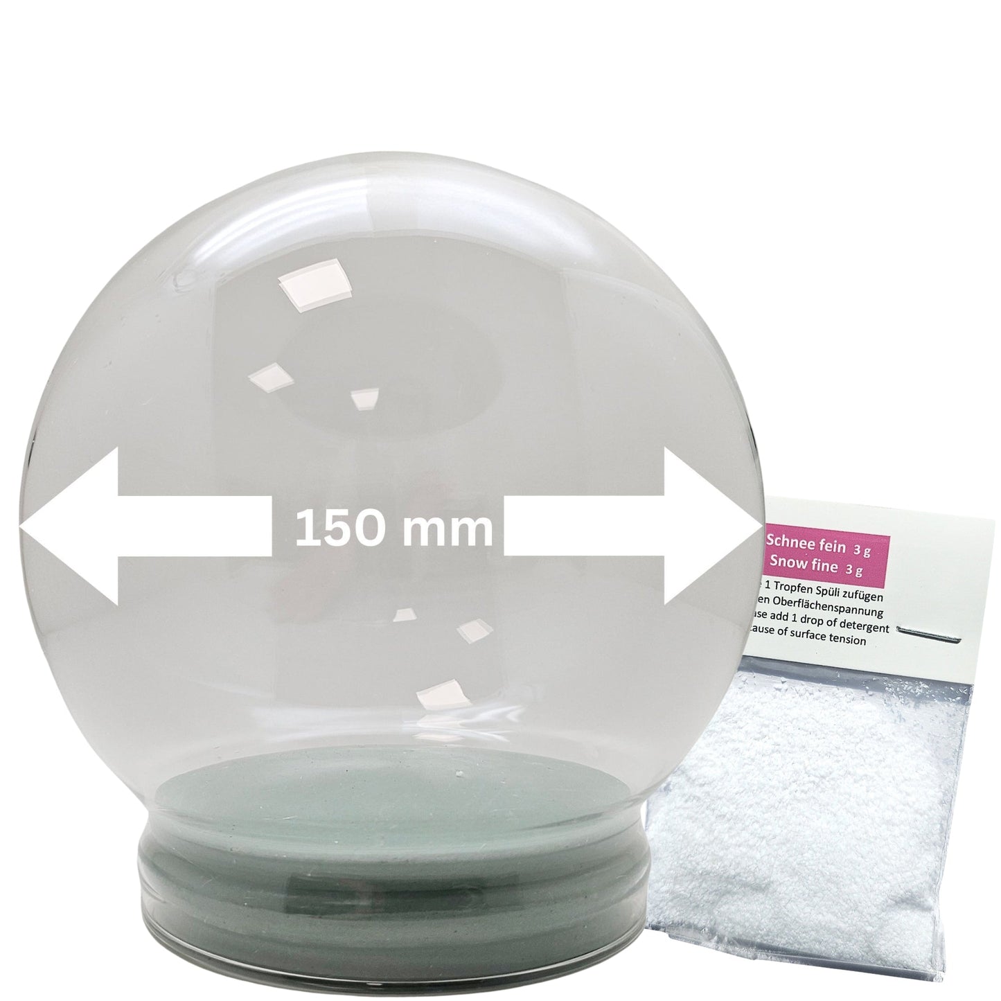 150mm - Glas für DIY - Schneekugel mit 1 Päckchen Schnee - Schneekugelhaus