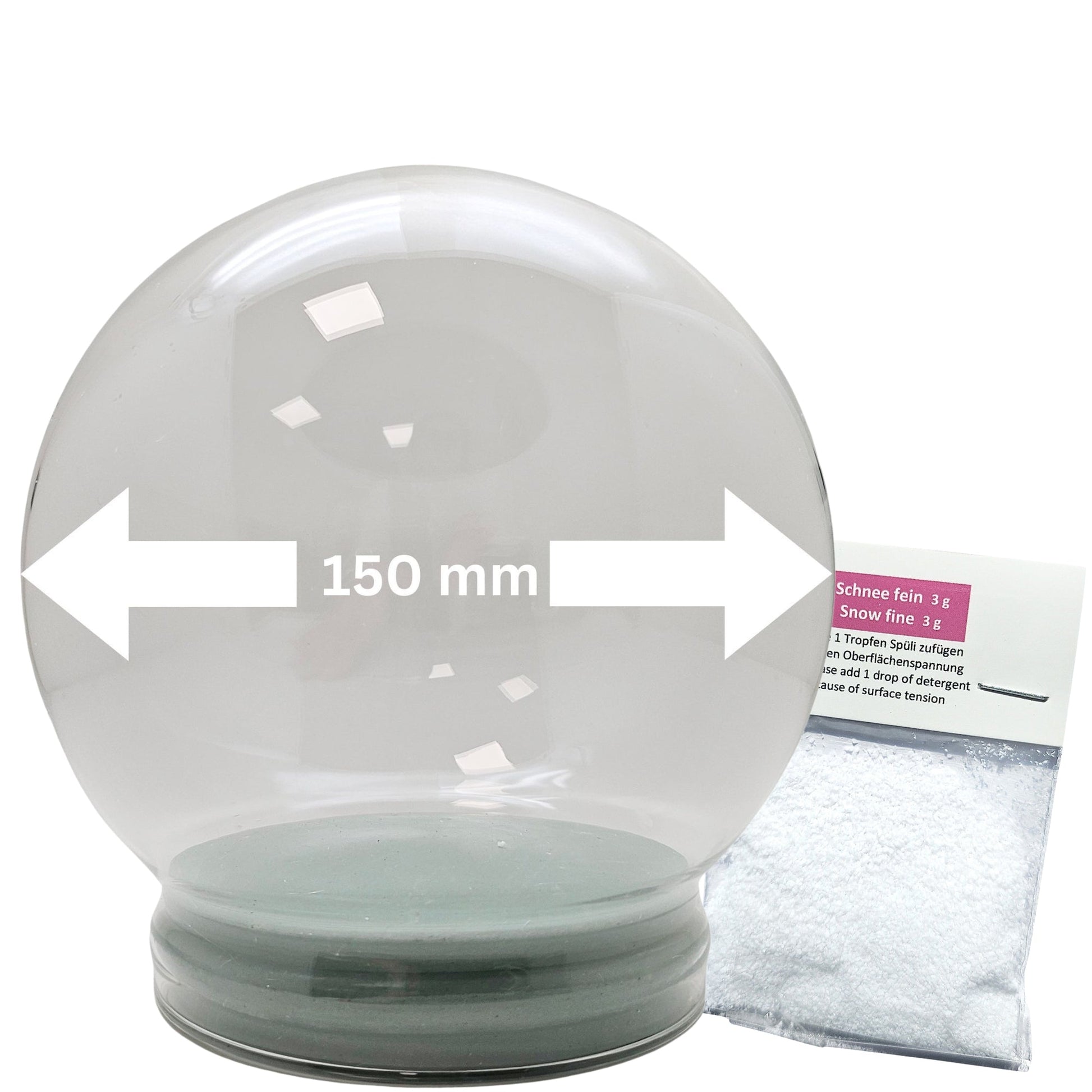 150mm - Glas für DIY - Schneekugel mit 1 Päckchen Schnee - Schneekugelhaus