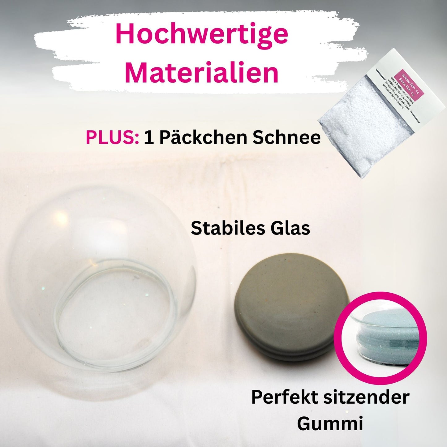 150mm - Glas für DIY - Schneekugel mit 1 Päckchen Schnee - Schneekugelhaus