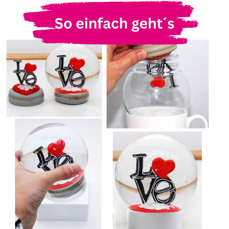 120mm DIY-Schneekugelset weiß geriffelt - Set aus Bastelglas und Sockel weiß - 1x Schnee