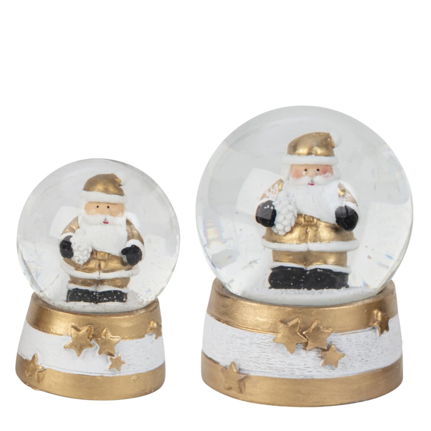 2 Schneekugeln Weihnachtsmann auf weiß gold Sockel - 45mm - > 65mm für Wichtelzauber Vergrößerungszauber - Schneekugelhaus